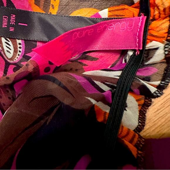 Pure Energy sz L Womens Flowy Pheasant‎ Shirt Top Blouse Sheer Grannycore Floral - Picture 3 of 5